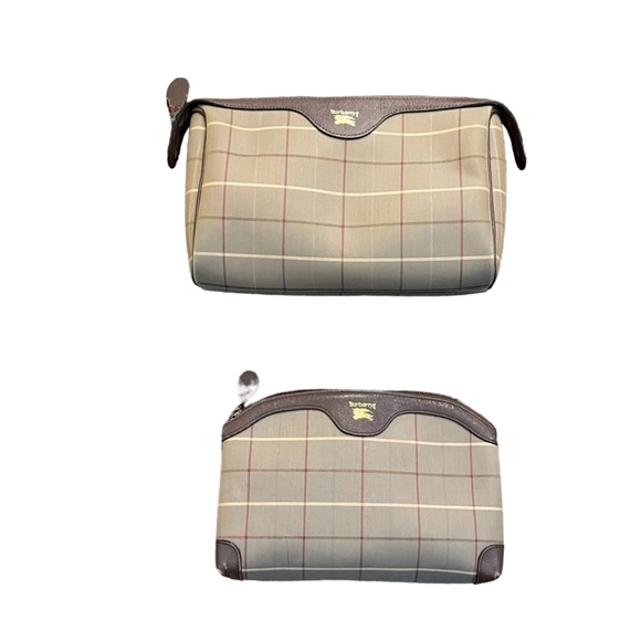 2 PACK 🌟BURBERRY🌟AUTHENTIC Vintage Window Pain Plaid Canvas Pouch +Zip Clutch - Picture 6 of 15